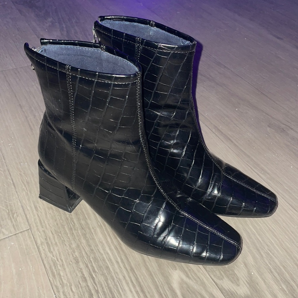 Faux croc black booties